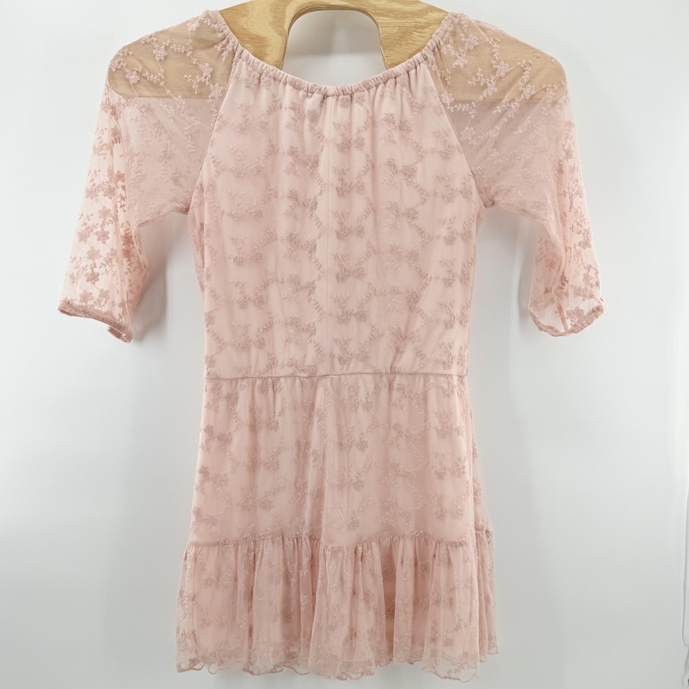 HeartSoul Dress Womens Large Pink Mesh Embroidered Floral Sheer Sleeve Ruffle - Picture 5 of 9